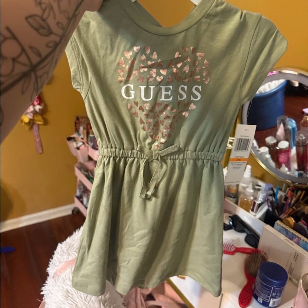 Guess Olive Dress with Heart Pattern